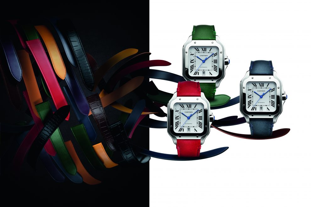 06_Santos_de_Cartier_LM_WSSA0009 Santos D' Cartier with new patented QuickSwitch interchangeable strap system.