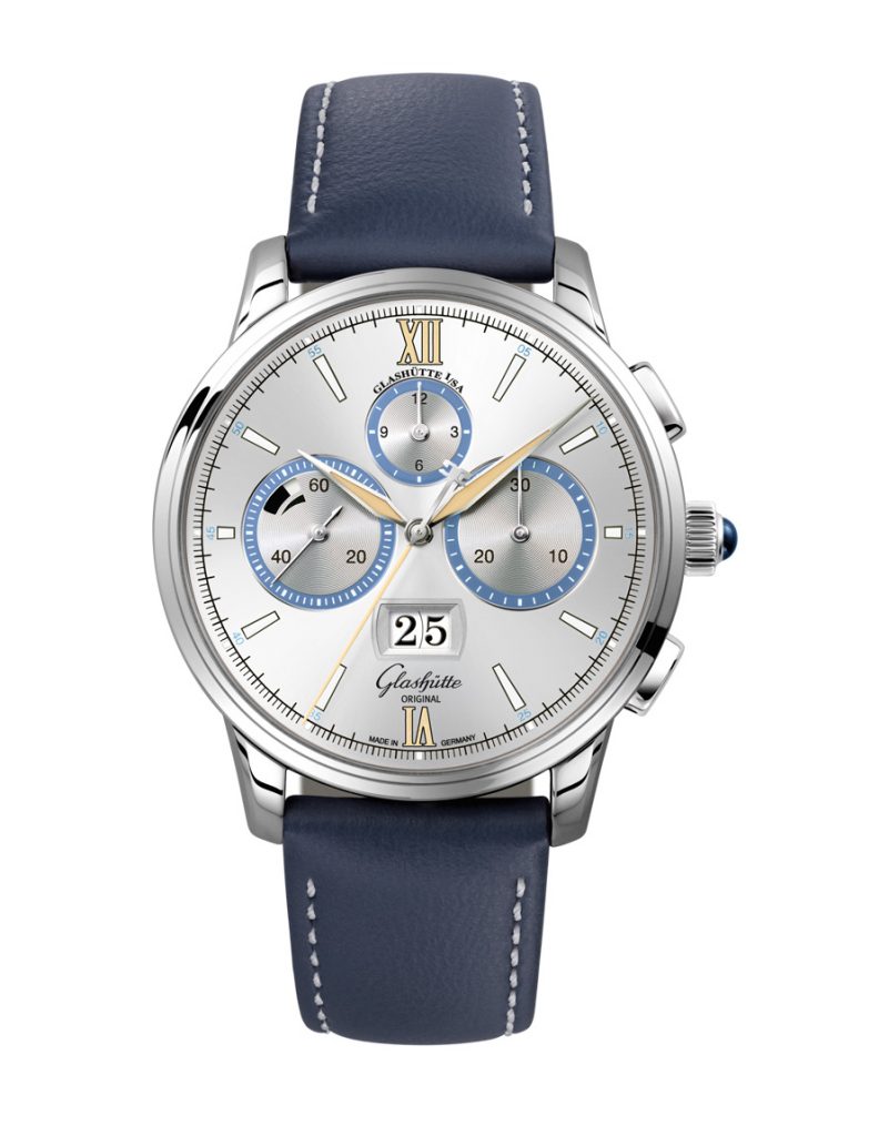 Glashütte Original Senator Chronograph Capital Edition watch in platinum with "Dry Silver" dial.