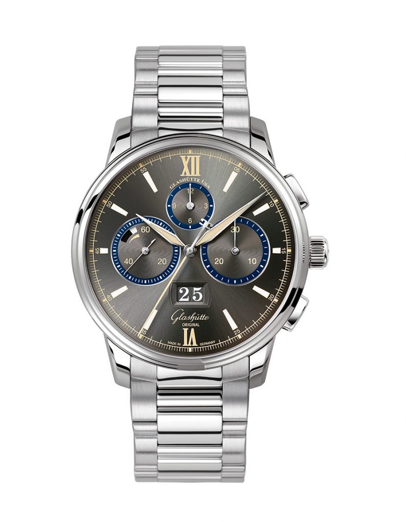 The stainless steel bracelet version of the Glashütte Original Senator Chronograph Capital Edition watch.