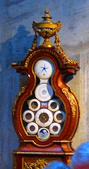 Long clock on display at the Musee International de Horlogerie