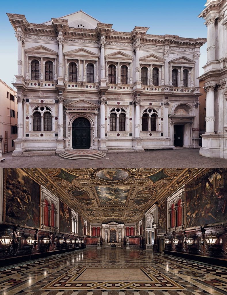 Restoration work outside and inside San Rocco.