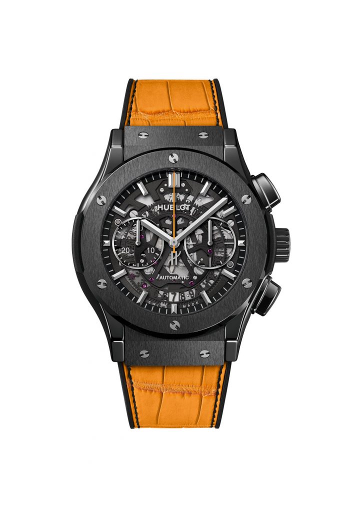 Hublot AeroFusion Classic Polo watch is created in honor of the Vueve Clicquot 10th anniversary of the Classic Polo match. 