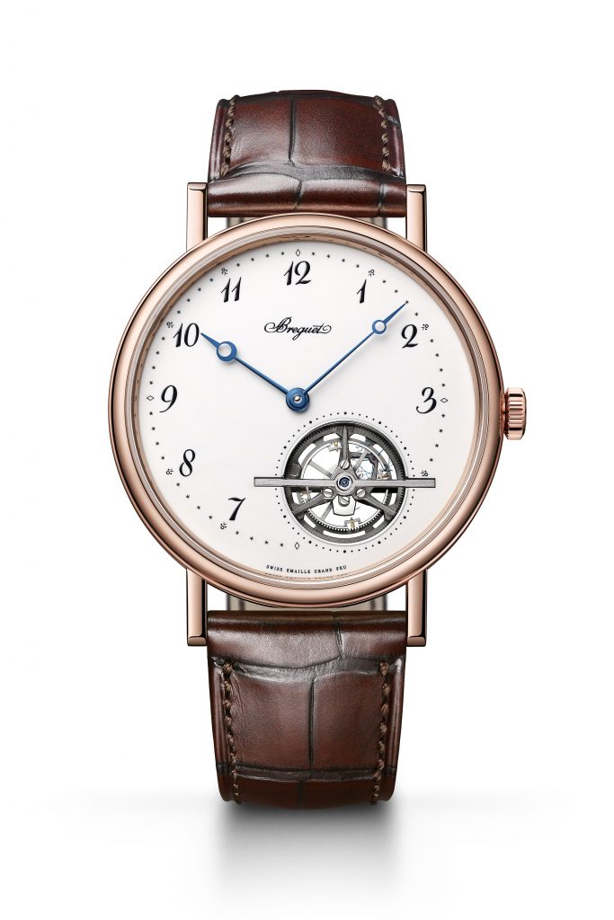 Breguet Classique Tourbillon Extra-Plat Automatique 5367 Grand Feu in 18-karat rose gold is also offered in platinum. 