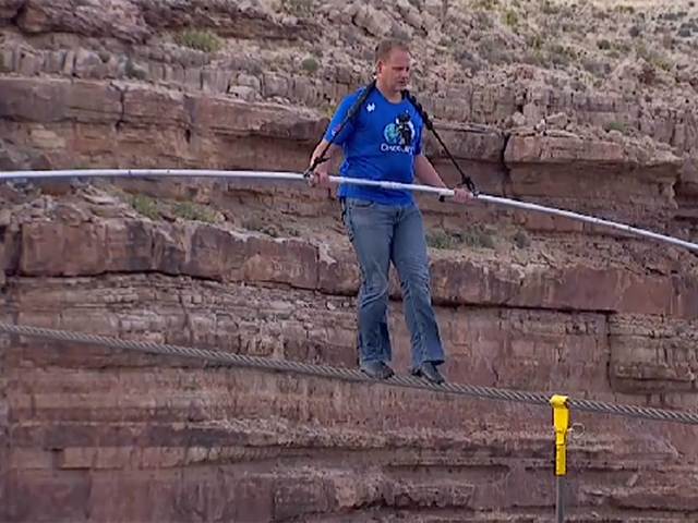 Nik Wallena -- first man to walk the Canyon on a tight rope!