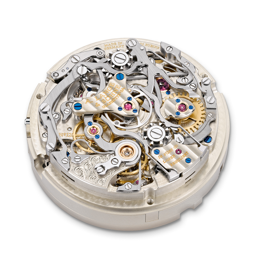 The caliber of the A. Lange & Sohne Tourbograph Perpetual Pour Le Merite watch is meticulously finished. 