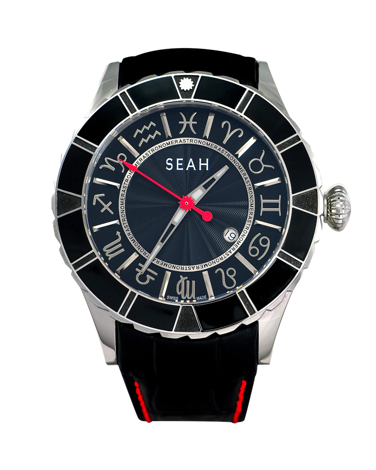The SEAH Astronomer watch is the only watch to offer Greek zodiac signs instead of numerals. The rotating bezel features a star that can be turned to indicate the wearer's sign. 