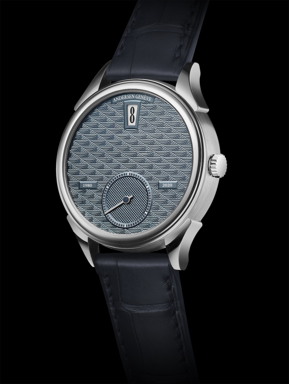 Andersen Genève platinum 40th Anniversary Jump Hour watch. 