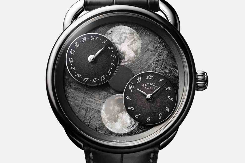 HyperFocal: 0 SIHH 2019? Hermes Arceau L'Heure De La Lune watch with meteorite dial.