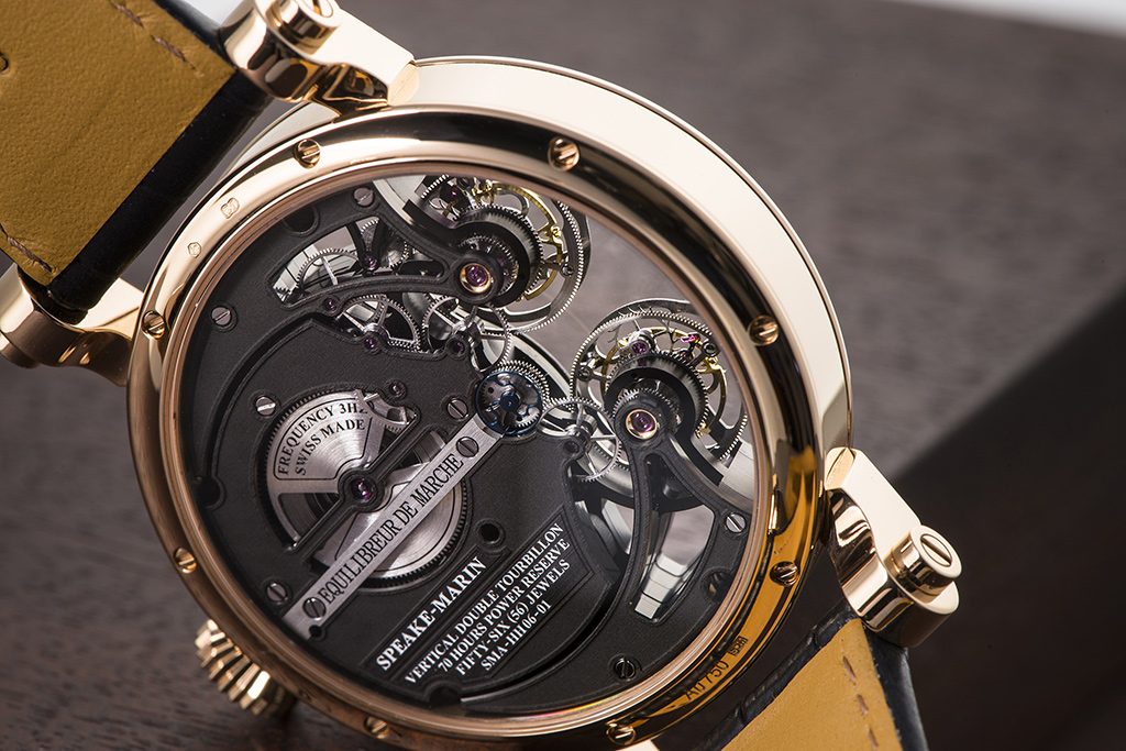 Speake-Marin Vertical Double Tourbillon Openworked as seen from the caseback.