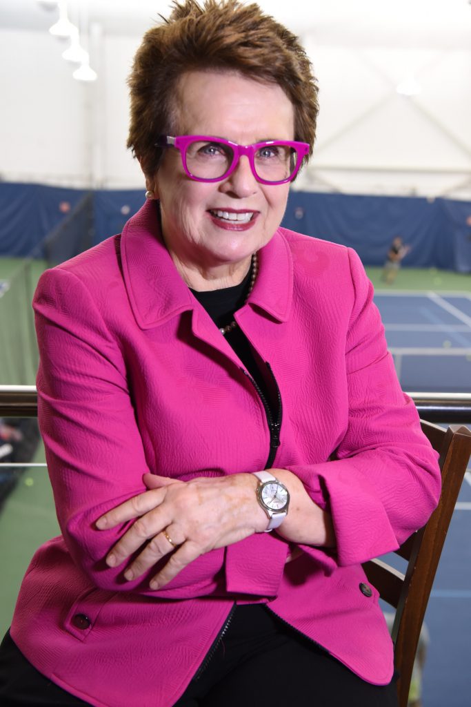 Billie Jean King at the US Open wearing her commemorative Citizen Billie Jean King watch. 