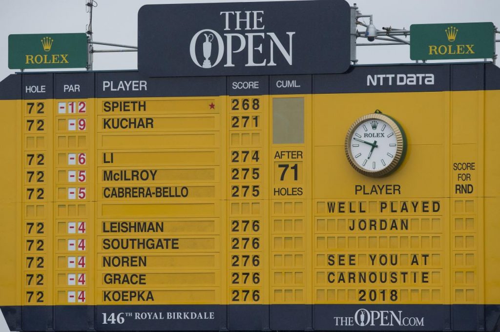 THE OPEN 2017 FINAL SCOREBOARD HIGHLIGHTING JORDAN SPIETH’S THREE STROKE WIN