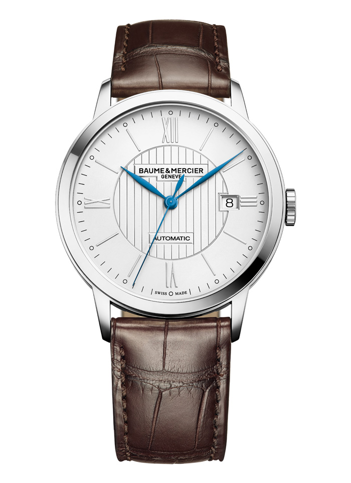 The new Baume & Mercier Classima watch features a pin stripe dial. 