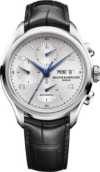 One of the new Clifton chronographs features blue hands. 