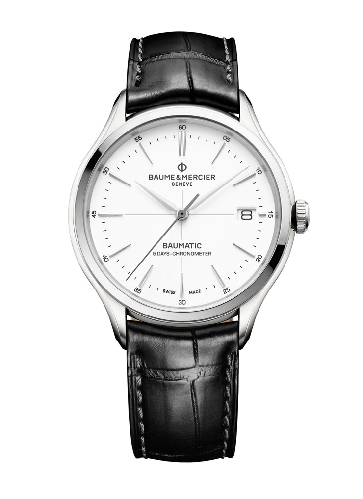 Baume & Mercier Clifton Baumatic(TM) is crafted in stainless steel with lacquered dial.