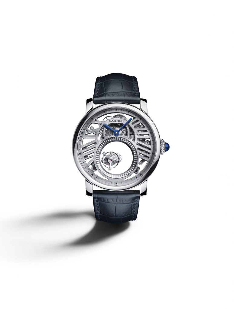 SIHH 2018: Cartier Rotonde de' Cartier Skeleton Mysterious Double Tourbillon is powered by the caliber 9465 MC, made in house.