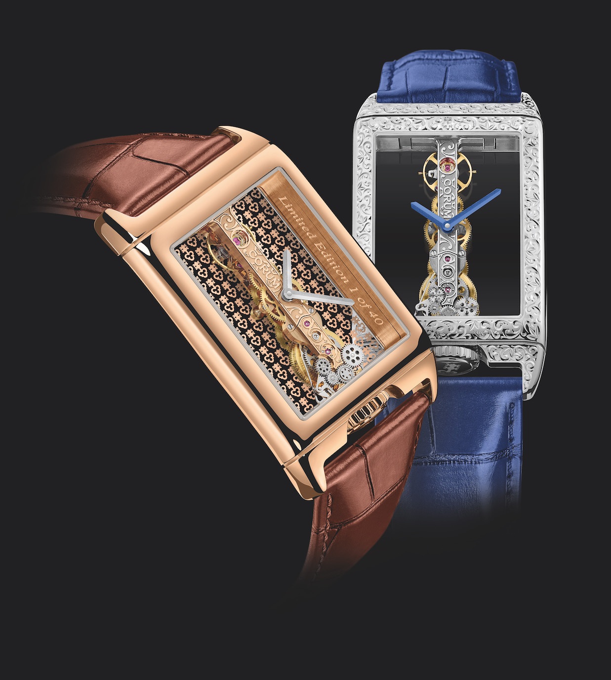 CORUM Golden Bridge Rectangle 40th Anniversary watches.