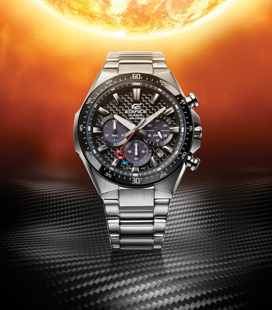 New Casio Edifice EQS800 solar powered watch with carbon dial.