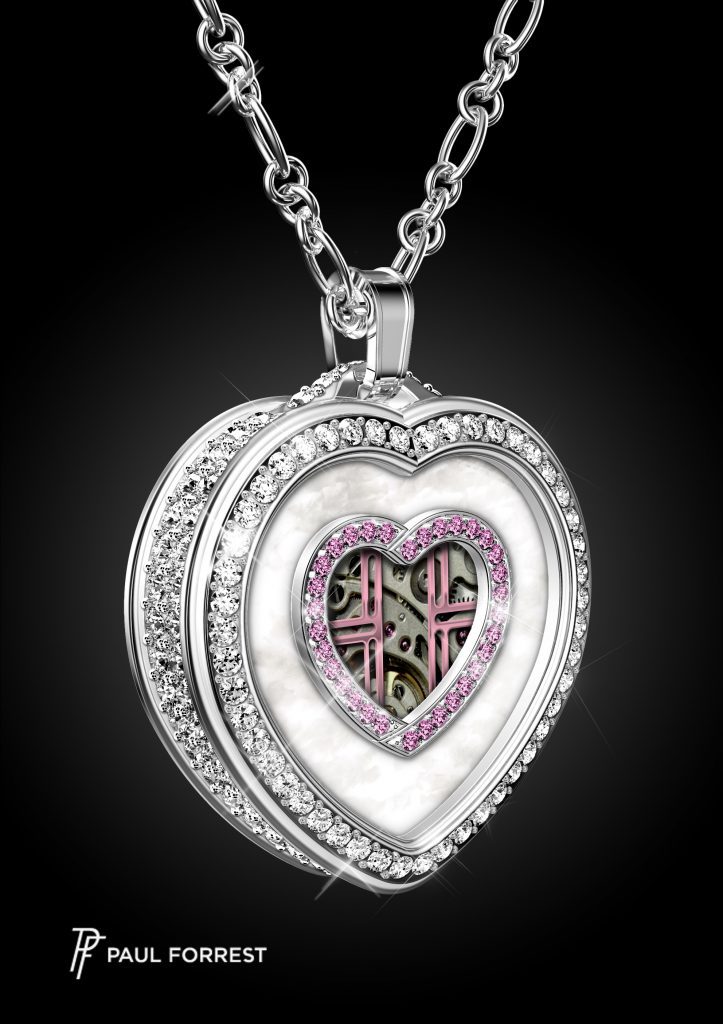 The Heart's Passion collection of jewelry from Paul Forrest Co., with moving heart motif, via the patented Magnificent Motion concept, is powered by an exclusive movement. 