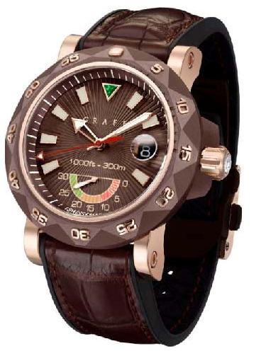 The ScubaGraff houses a mechanical movement and offers 20 minute countdown indicator for diving 