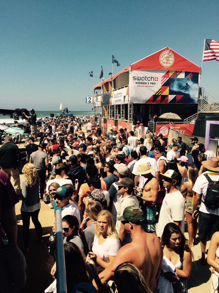 The surfing event was a hit as people flocked to the beach for a look at the competition.