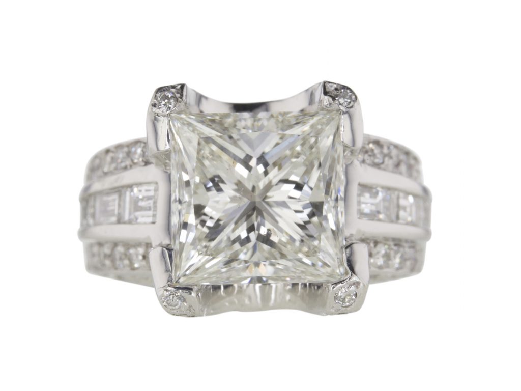 GIA 5.45-carat Princess-cut solitaire ring sold for $33,822. (photo courtesy of Worthy.com) 