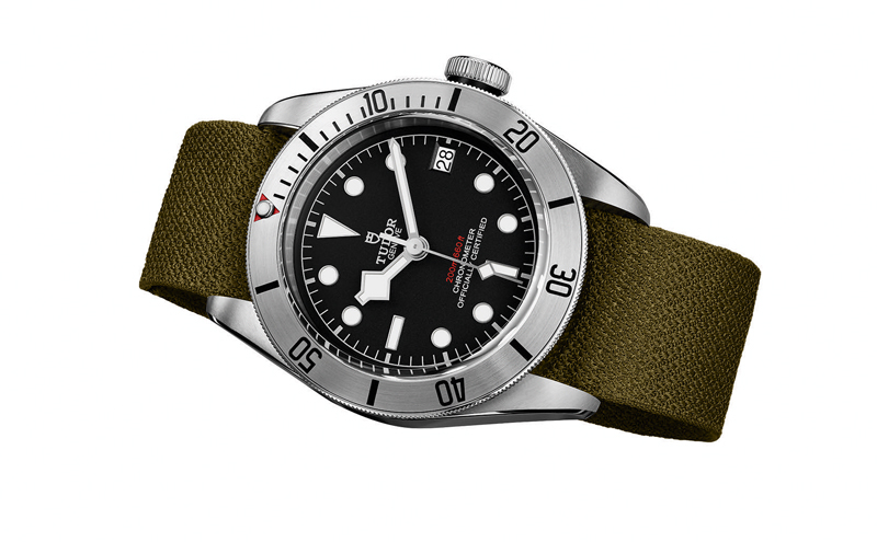 Tudor Heritage Black Bay Steel with Khaki green fabric strap. 