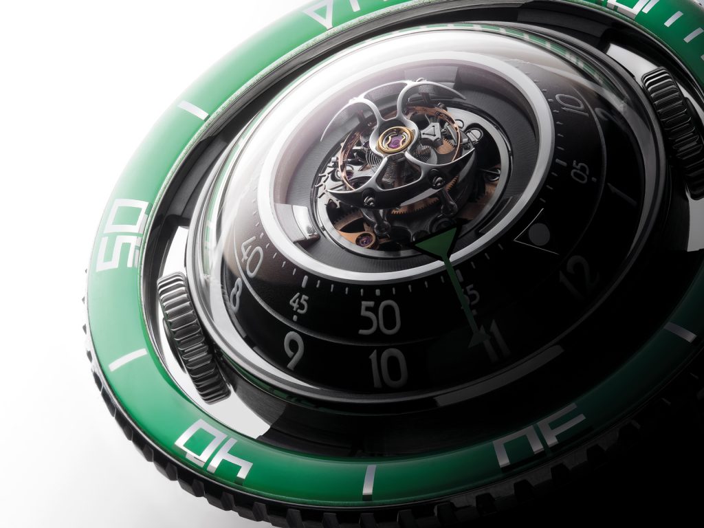 MB&F HM7 Aquapod Titanium with Green bezel.