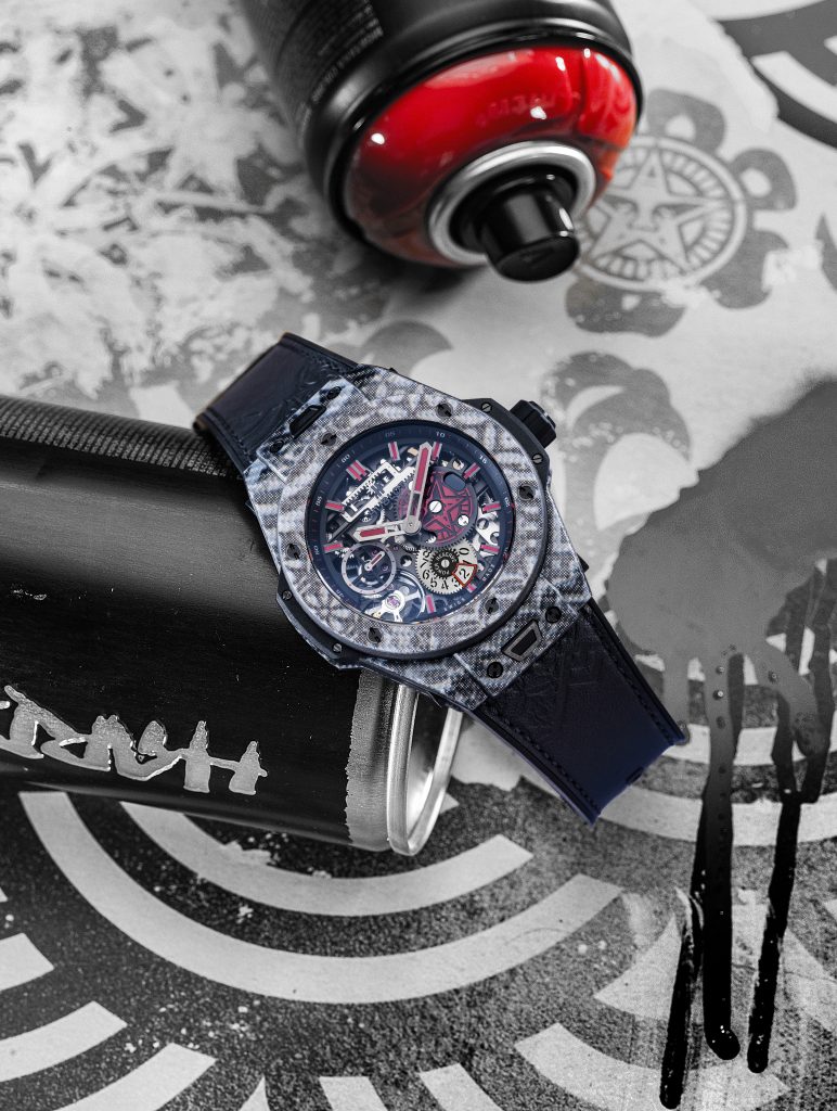 Black and red version of the Hublot Meca-10 Shepard Fairey watch. 