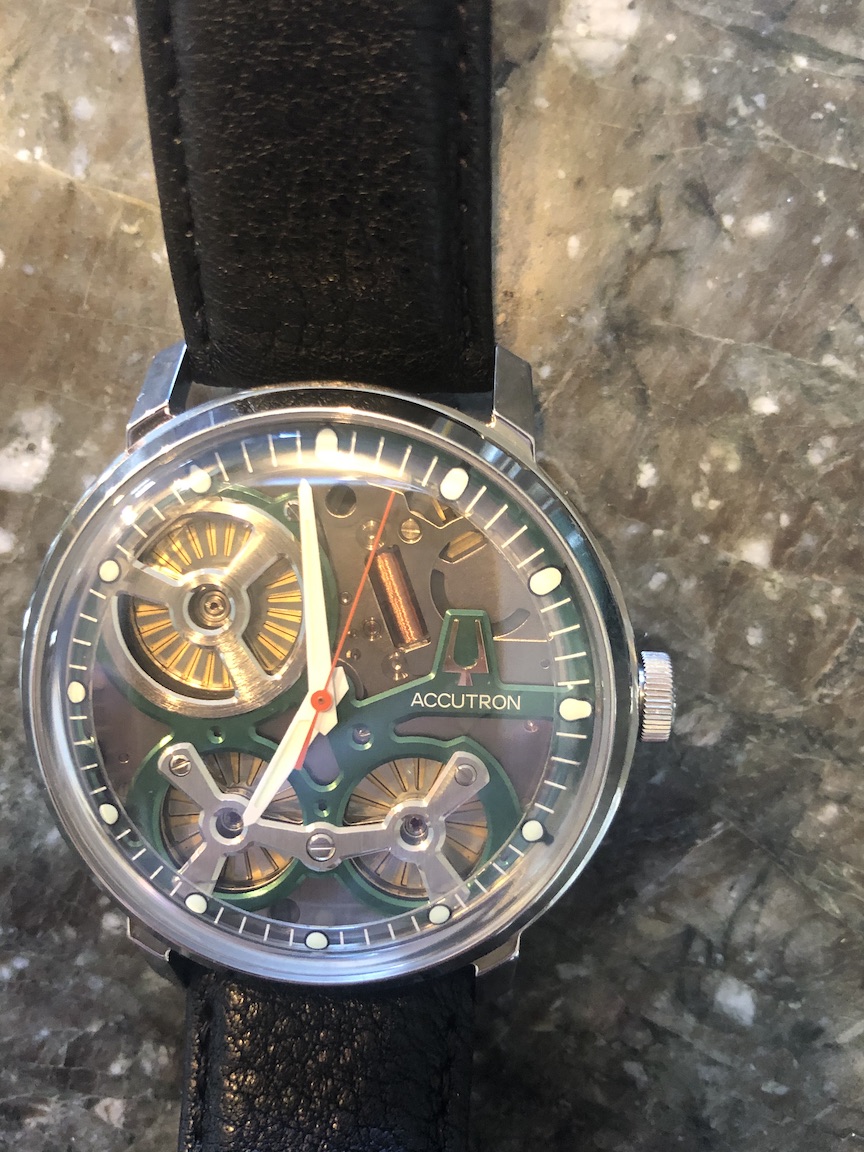 Accutron Spaceview watch with electrostatic energy movement.