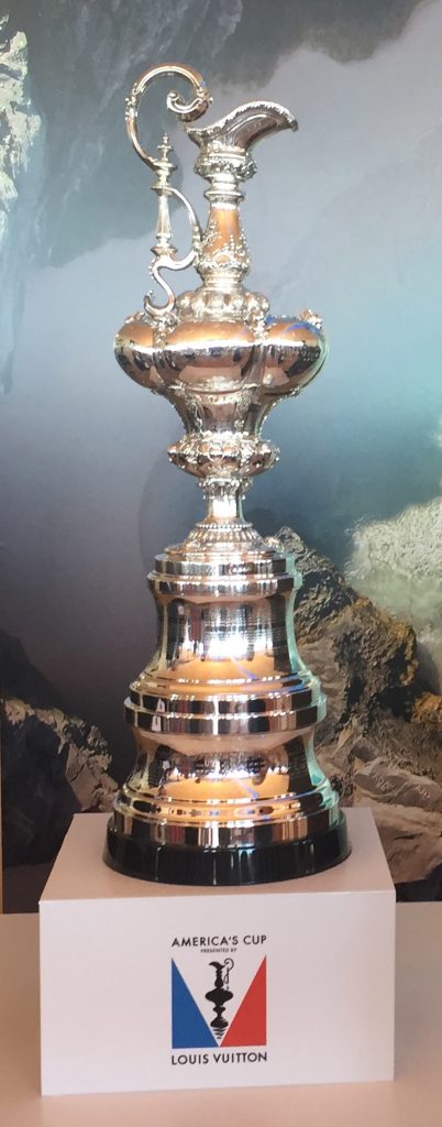 The America's Cup Trophy on display in Bermuda for the 35th America's Cup.