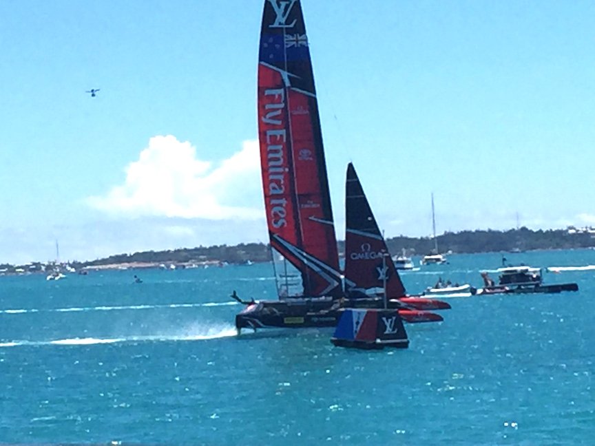 Emirates Team New Zealand coming in for the win at the 35th America's Cup in Bermuda.