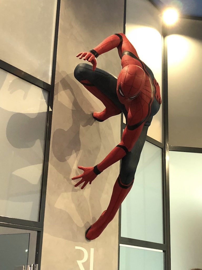 At Romain Jerome, spiderman makes an appearance on the wall designed to reflect the Manhattan skyline at SIHH 2018