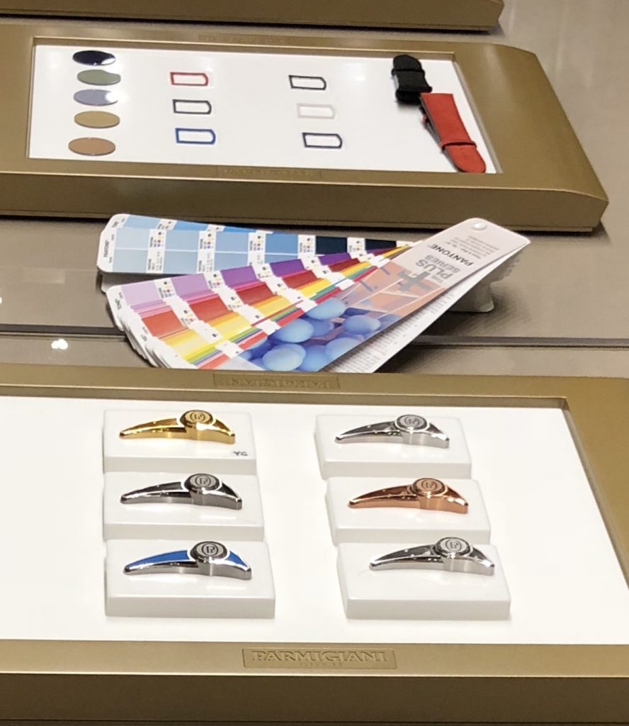 A host of colors, including Pantone hues, can be created for the inserts and accents of the Parmigiani Bugatti Type 390 Sport watch. 