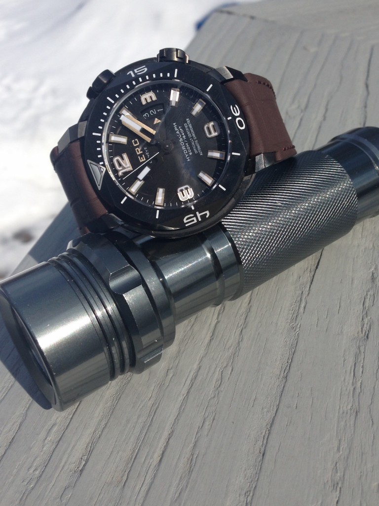 Clerc Hydroscaph H-1 is water resistant to 500 meters. 