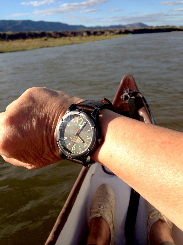 Canoeing in the Lower Zambezi with the crocodiles and hippos-- oh, and with the Ralph Lauren RL67 Safari Chronometer Camo watch. (photo c: R. Naas)