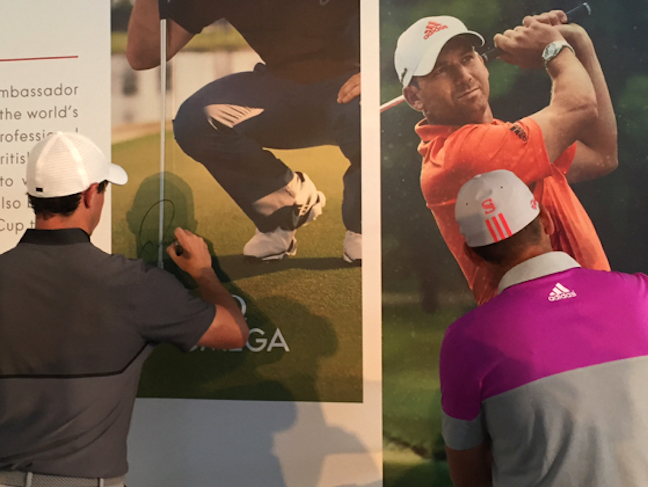 Golf stars and brand ambassadors Rory McIlroy and Sergio Garcia signed their photos on the exhibition wall. (Photo: R. Naas, ATimelyPerspective)