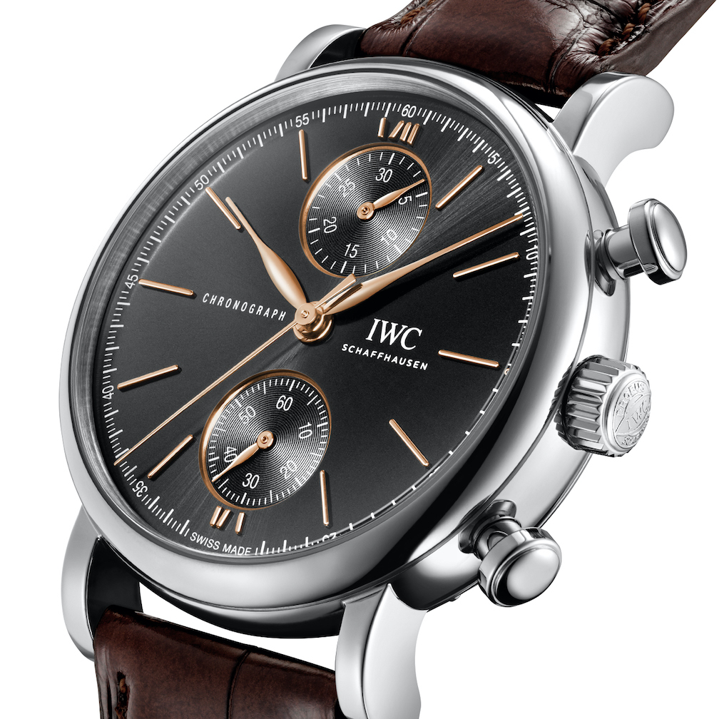  IWC Portofino watch with black dial. 