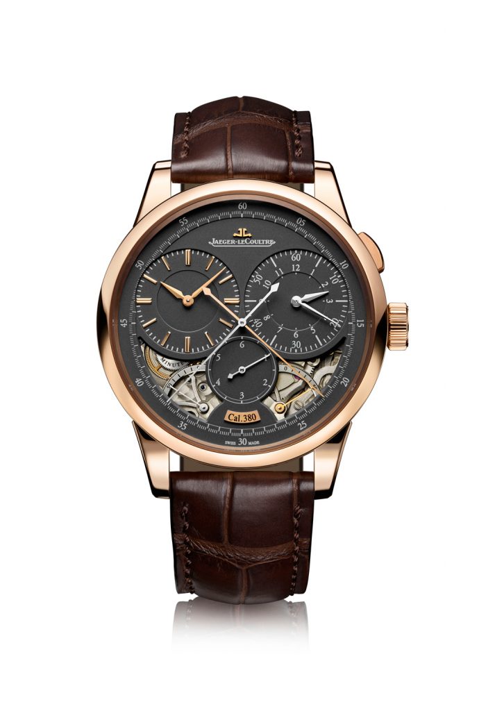 This year, Jaeger-LeCoultre equips certain of its Duometre watches, like this Duometre Chronograph with dark gray dials. 
