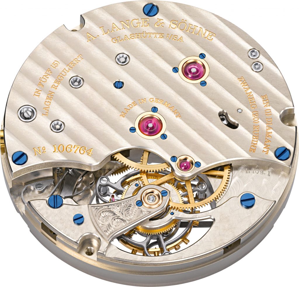 A. Lange *& Sohne 1815 Tourbillon Enamel watch is powered by the L102.1 caliber with two patented mechanisms.