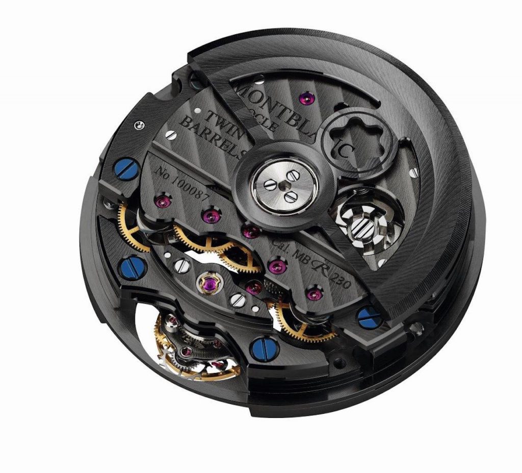 The highly complex movement of the Montblanc ExoTourbillon Minute Chronograph Limited Edition 100. 