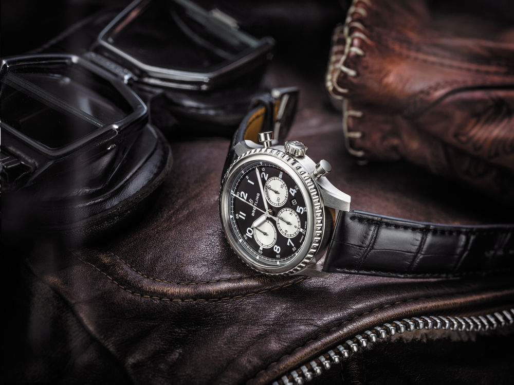 Breitling Navitimer 8 B01with black dial and black alligator strap