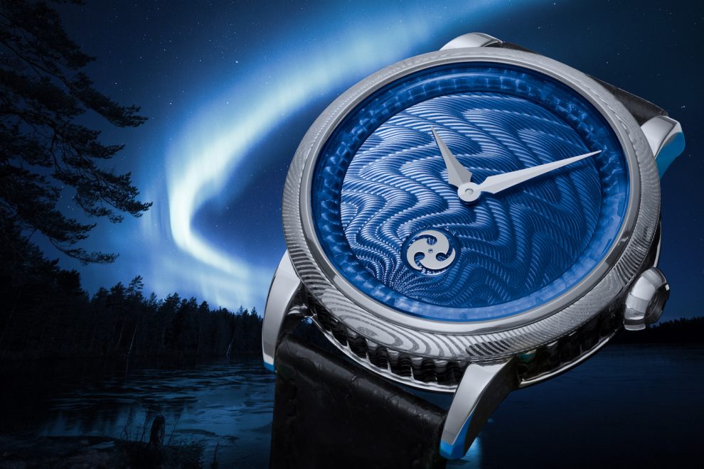 Norrsken_Blue_Guilloche_backdrop GoS Norrsken (Northern Lights) blue watch.