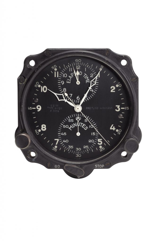 One of the on-board clocks made by the Huit Aviation Department of Breitling