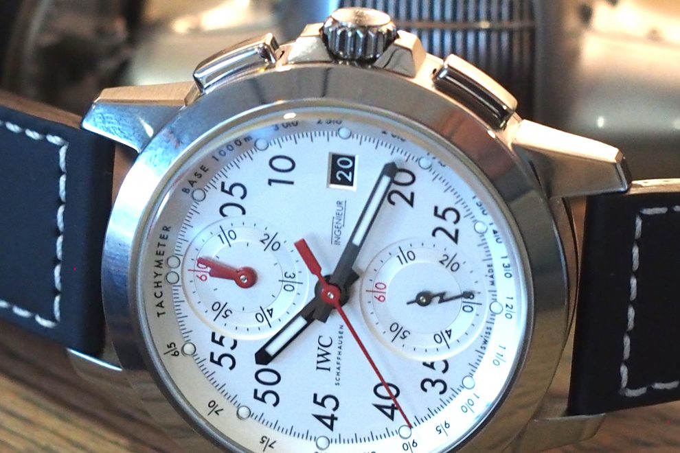 The IWC Ingenieur Limited Edition 50th Anniversary of Mercedes AMG watch is a 44mm titanium watch with an in-house-made self-winding chronograph caliber.