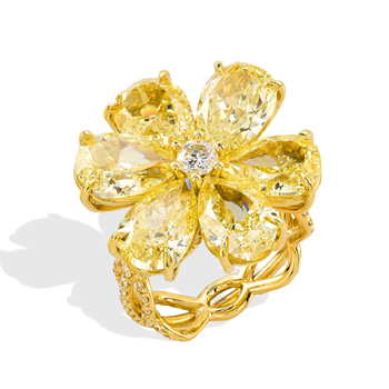 Fancy yellow diamond flower ring by Rahaminov