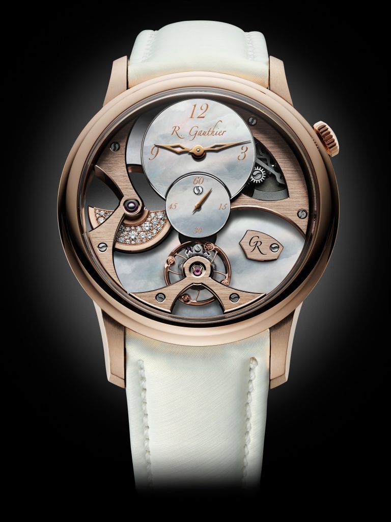 Romain Gauthier Insight Micro-Rotor Lady watch in rose gold seen at Watches & Wonders Miami.