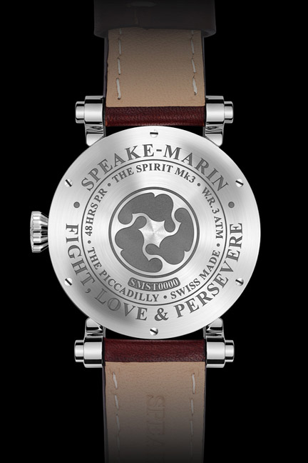 Engraved caseback of the titanium Spirit Wing Commander 