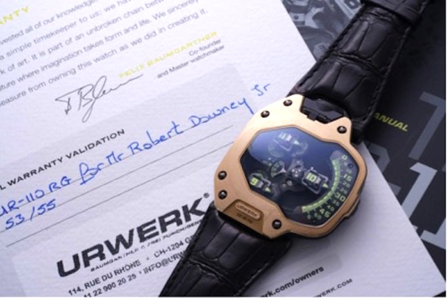 Urwerk UR-110 RG sold at auction for $150,000. It was the watch worn by Robert Downey Jr. in Spider-Man Homecoming last year. 