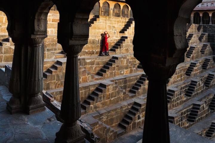 Chand Baori, India, where a labyrinth of steps lead down to the deep water wells. @Steve McCurry