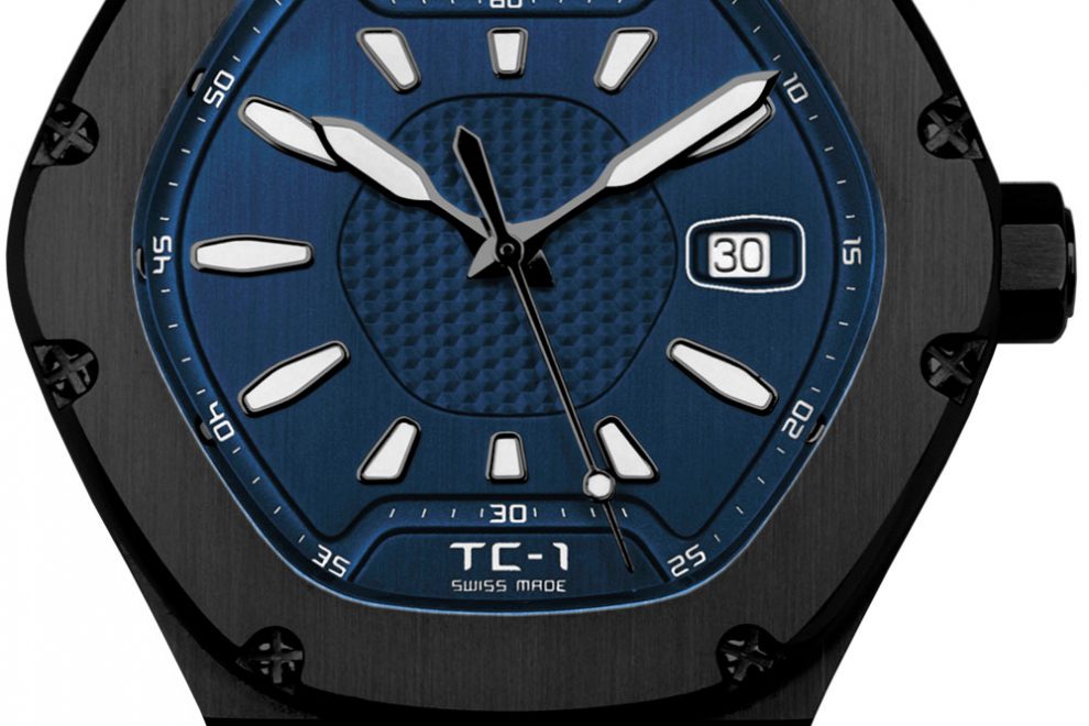 Dietrich Time Companion in black PVD steel with blue dial.